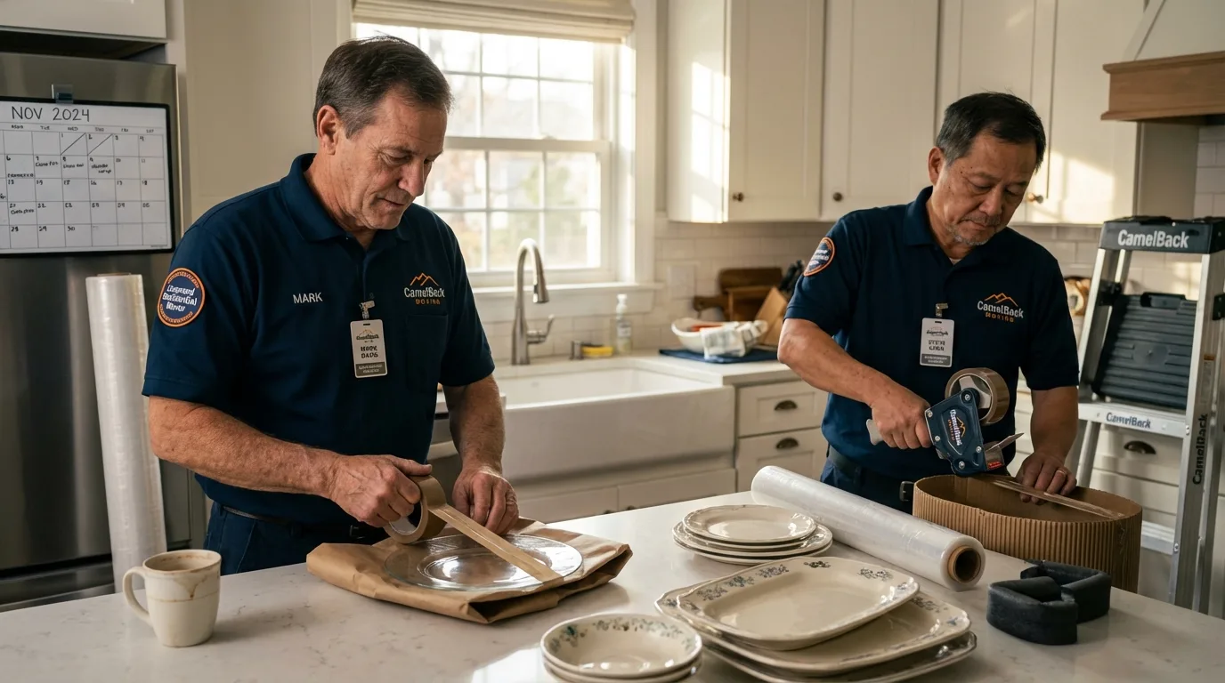Professional crew packing kitchen dishware in Morro Bay, CA